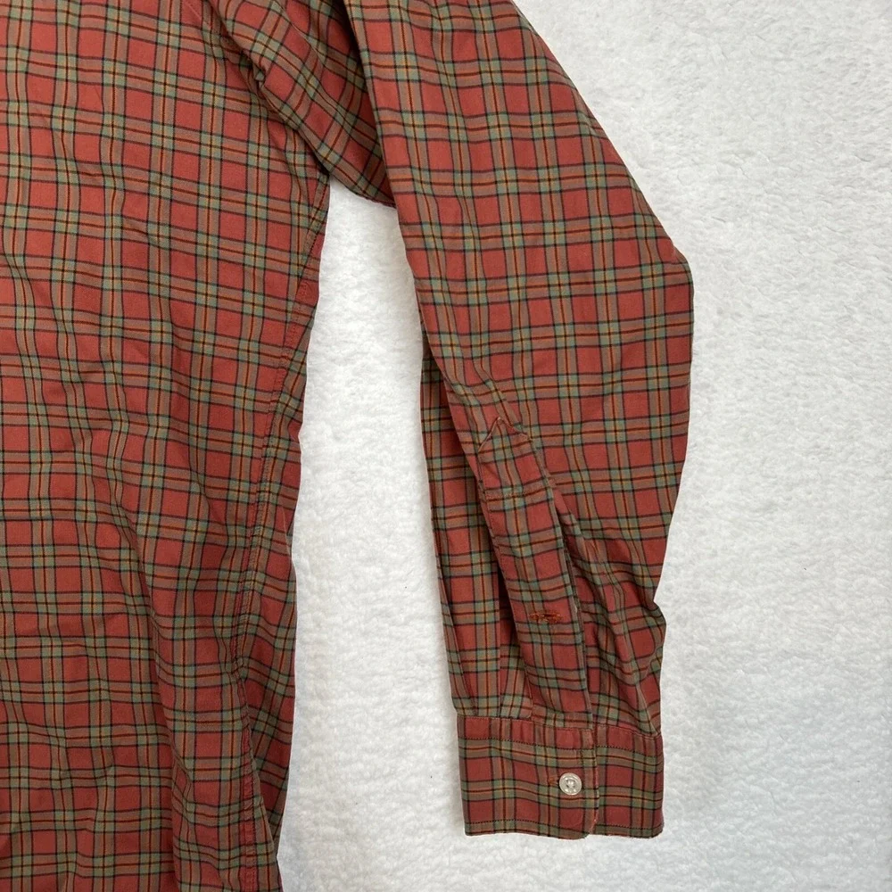 Ralph Lauren Shirt Mens L Orange Green Plaid Check Cotton Oxford OCBD‎ Button Up